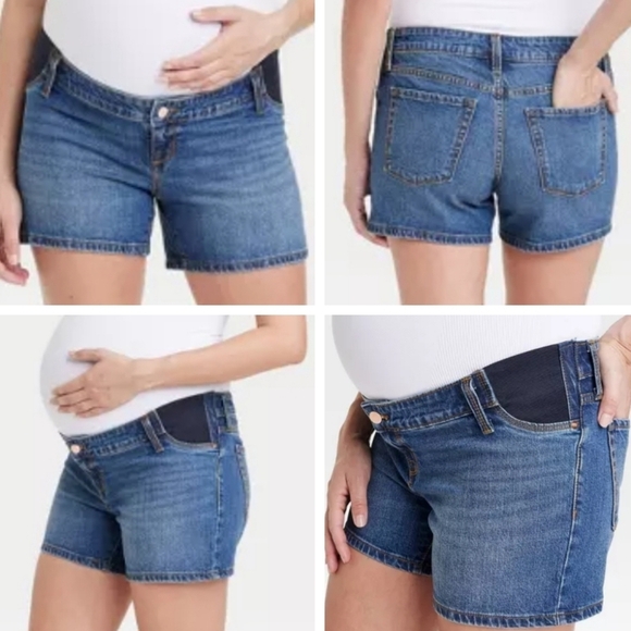 Isabel Maternity Midi Jean Shorts Size 6 Under Belly Expandable Panel Denim NWT - Picture 2 of 9